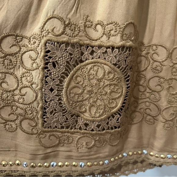 Boston Proper Boho Embroidered Top Or Mini Dress SZ Medium Camel Beaded NWOT - Picture 4 of 9